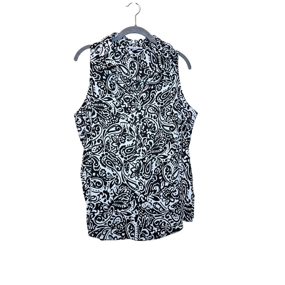 FLORAL & IVY XL SHEER LIGHTWEIGHT XL BUTTON UP COLLARED BLOUSE. SLEEVELESS